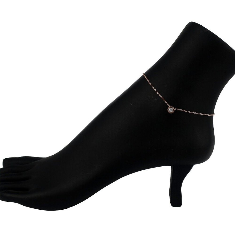 Ladies Pink Gold Anklet Bracelet 8"